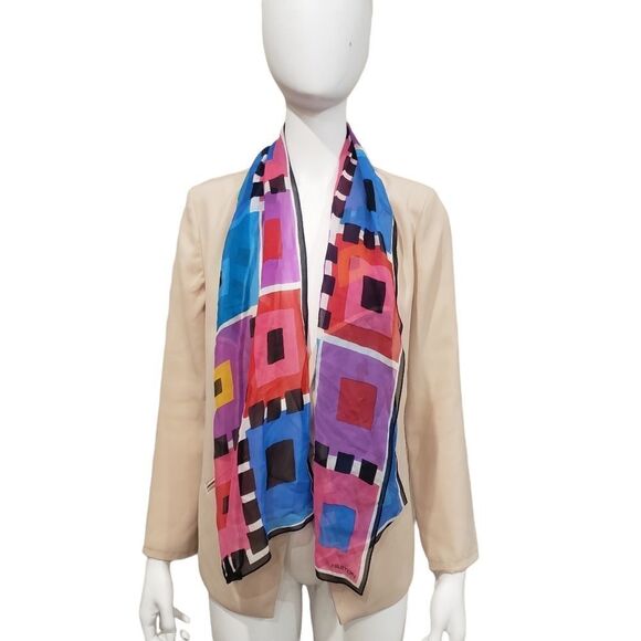 Halston Multi Square Colored Pattern Scarf - Picture 1 of 14